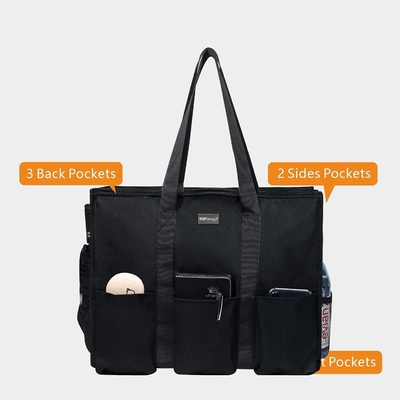 TOPDESIGN UTILITY WATER RESISTENT TOTE BAG com 13 bolsos externos e internos, fecho de fecho superior e suporte de fundo espesso