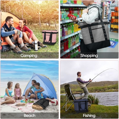 BALINE LARGE 36-CAN COOLER BAGS ISOLADO, PEVA SOFT COOLER TOTE BAG, BAGAS de mercearia isoladas com cima fechada