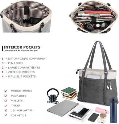 LÁPTOP DE MUJER BOLSA DE TOTE PARA O TRABALHO PESO LIGER CANVAS DE SPLICE 15,6 polegadas bolsa de mão