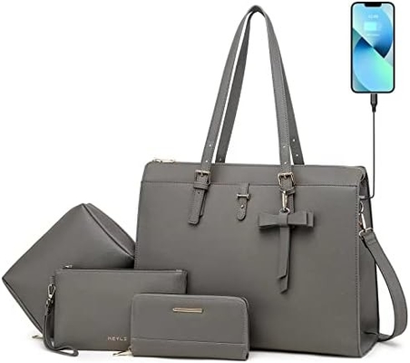 KEYLI 4PC SETS LAPTOP BAGA PARA MUJERES LARGO LATER LAPTOP BRIEFCASE COM USB PORTO DE CARGAMENTO COMPUTADOR OLHO TOTE BAGAS PU