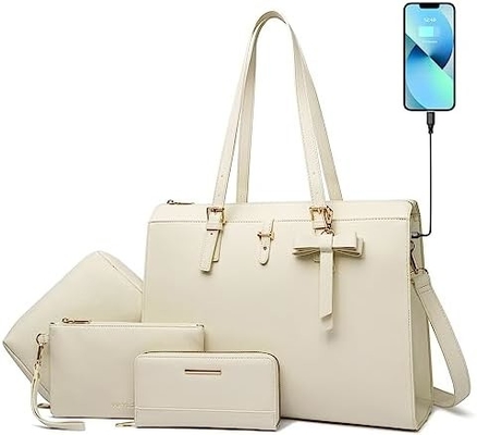 KEYLI 4PC SETS LAPTOP BAGA PARA MUJERES LARGO LATER LAPTOP BRIEFCASE COM USB PORTO DE CARGAMENTO COMPUTADOR OLHO TOTE BAGAS PU