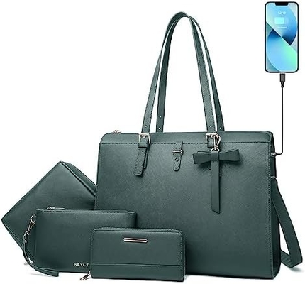 KEYLI 4PC SETS LAPTOP BAGA PARA MUJERES LARGO LATER LAPTOP BRIEFCASE COM USB PORTO DE CARGAMENTO COMPUTADOR OLHO TOTE BAGAS PU