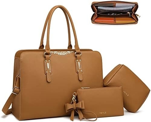 KEYLI 4PC SETS LAPTOP BAGA PARA MUJERES LARGO LATER LAPTOP BRIEFCASE COM USB PORTO DE CARGAMENTO COMPUTADOR OLHO TOTE BAGAS PU