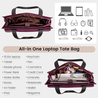 Lovevook LAPTOP BALSA PARA MUJERES 15.6 polegadas LAPTOP TOTE BALSA DE TRABALHO de couro PROFESSIONAL BALSA DE COMPUTADOR impermeável de negócios