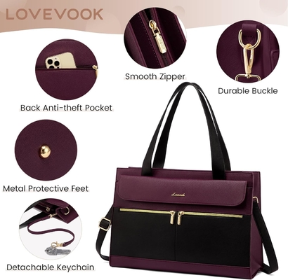 Lovevook LAPTOP BALSA PARA MUJERES 15.6 polegadas LAPTOP TOTE BALSA DE TRABALHO de couro PROFESSIONAL BALSA DE COMPUTADOR impermeável de negócios