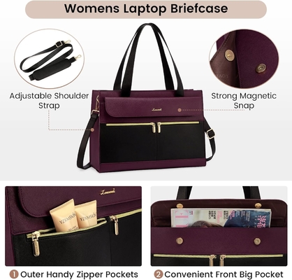 Lovevook LAPTOP BALSA PARA MUJERES 15.6 polegadas LAPTOP TOTE BALSA DE TRABALHO de couro PROFESSIONAL BALSA DE COMPUTADOR impermeável de negócios