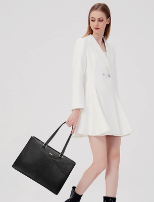 Laptop TOTE BAG PARA MULHERES 15,6 polegadas impermeável de couro BAGAS DE COMPUTADOR DE OFFICIAL DE OFFICIAL BREEFCASE preto