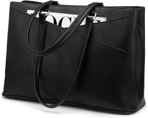 Laptop TOTE BAG PARA MULHERES 15,6 polegadas impermeável de couro BAGAS DE COMPUTADOR DE OFFICIAL DE OFFICIAL BREEFCASE preto