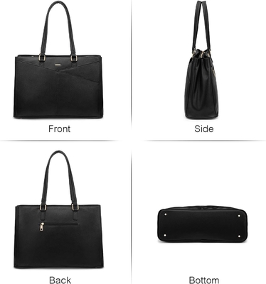 Laptop TOTE BAG PARA MULHERES 15,6 polegadas impermeável de couro BAGAS DE COMPUTADOR DE OFFICIAL DE OFFICIAL BREEFCASE preto