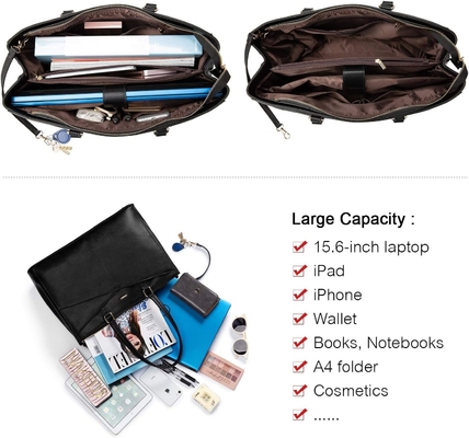 Laptop TOTE BAG PARA MULHERES 15,6 polegadas impermeável de couro BAGAS DE COMPUTADOR DE OFFICIAL DE OFFICIAL BREEFCASE preto