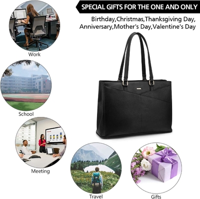 Laptop TOTE BAG PARA MULHERES 15,6 polegadas impermeável de couro BAGAS DE COMPUTADOR DE OFFICIAL DE OFFICIAL BREEFCASE preto