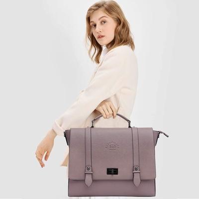 EASEGAVE 17 polegadas de portátil feminino porta-malas, VINTAGE PURPLE SAFFIANO eco-leather, MULTI-compartimento, 3 libras de capacidade de peso