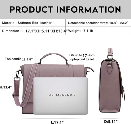 EASEGAVE 17 polegadas de portátil feminino porta-malas, VINTAGE PURPLE SAFFIANO eco-leather, MULTI-compartimento, 3 libras de capacidade de peso
