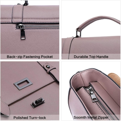 EASEGAVE 17 polegadas de portátil feminino porta-malas, VINTAGE PURPLE SAFFIANO eco-leather, MULTI-compartimento, 3 libras de capacidade de peso