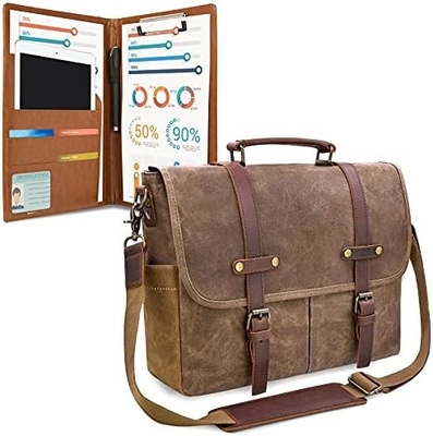 Saco de mensageiro masculino impermeável de 15 cm VINTAGE Couro genuíno tela de cera BREEFCASE SACHEL GRANDE SACHEL SACHEL