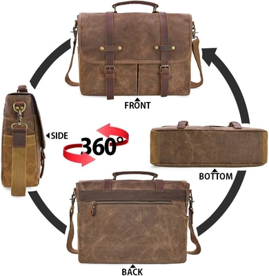 Saco de mensageiro masculino impermeável de 15 cm VINTAGE Couro genuíno tela de cera BREEFCASE SACHEL GRANDE SACHEL SACHEL