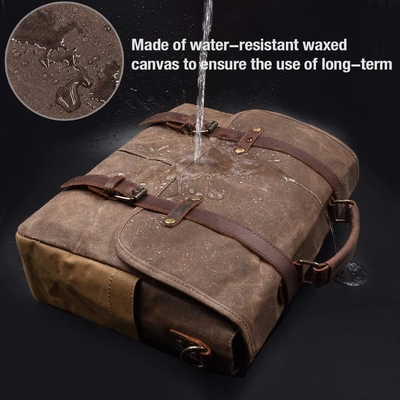 Saco de mensageiro masculino impermeável de 15 cm VINTAGE Couro genuíno tela de cera BREEFCASE SACHEL GRANDE SACHEL SACHEL