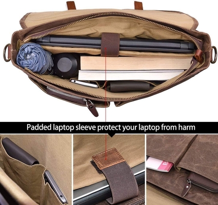 Saco de mensageiro masculino impermeável de 15 cm VINTAGE Couro genuíno tela de cera BREEFCASE SACHEL GRANDE SACHEL SACHEL