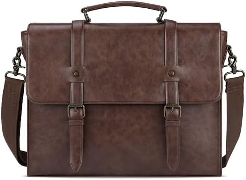 Saco de mensageiro VINTAGE 15,6 polegadas impermeável de couro portátil BRIEFCASE grande saco de bolso de ombro saco de escritório retro