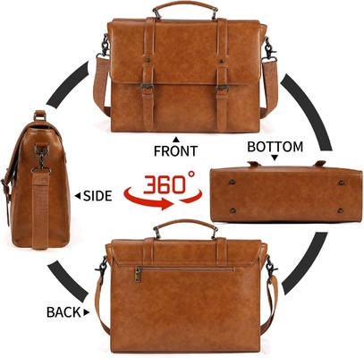 Saco de mensageiro VINTAGE 15,6 polegadas impermeável de couro portátil BRIEFCASE grande saco de bolso de ombro saco de escritório retro