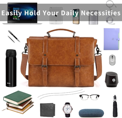 Saco de mensageiro VINTAGE 15,6 polegadas impermeável de couro portátil BRIEFCASE grande saco de bolso de ombro saco de escritório retro