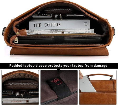 Saco de mensageiro VINTAGE 15,6 polegadas impermeável de couro portátil BRIEFCASE grande saco de bolso de ombro saco de escritório retro