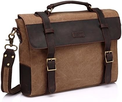 Saco de mensageiros para homens, Vintage de lona de couro de lona de laptop de mochila de ombro de bolsa de negócios
