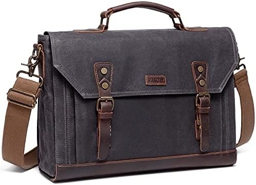 Saco de mensageiros para homens, Vintage de lona de couro de lona de laptop de mochila de ombro de bolsa de negócios
