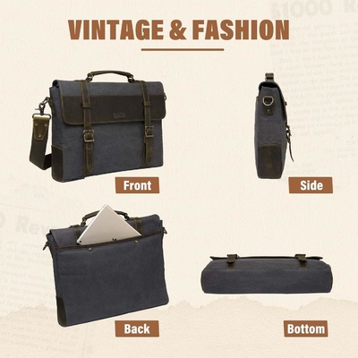 Saco de mensageiros para homens, Vintage de lona de couro de lona de laptop de mochila de ombro de bolsa de negócios