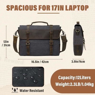 Saco de mensageiros para homens, Vintage de lona de couro de lona de laptop de mochila de ombro de bolsa de negócios
