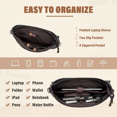 Saco de mensageiros para homens, Vintage de lona de couro de lona de laptop de mochila de ombro de bolsa de negócios