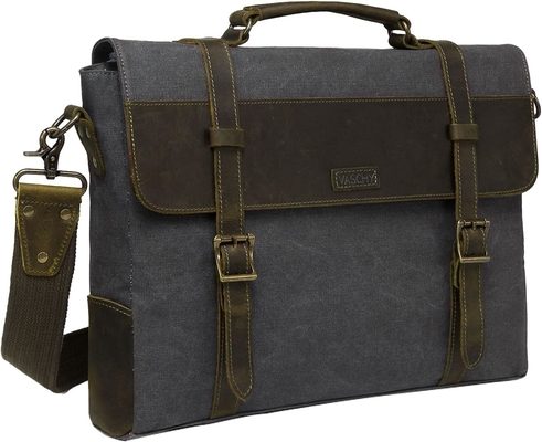 Saco de mensageiros para homens, Vintage de lona de couro de lona de laptop de mochila de ombro de bolsa de negócios