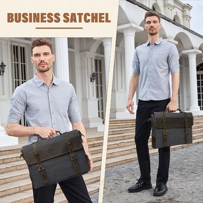 Saco de mensageiros para homens, Vintage de lona de couro de lona de laptop de mochila de ombro de bolsa de negócios