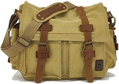 SECHUNK VINTAGE CANVAS de couro militar LAPTOP BAGA MESSENGER BAGAS MEDIUM
