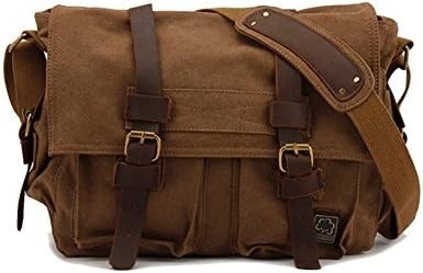 SECHUNK VINTAGE CANVAS de couro militar LAPTOP BAGA MESSENGER BAGAS MEDIUM