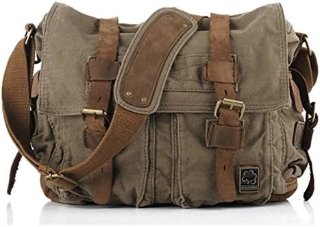 SECHUNK VINTAGE CANVAS de couro militar LAPTOP BAGA MESSENGER BAGAS MEDIUM