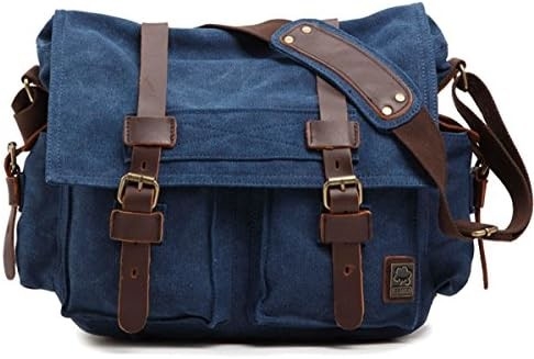 SECHUNK VINTAGE CANVAS de couro militar LAPTOP BAGA MESSENGER BAGAS MEDIUM