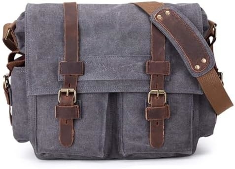 SECHUNK VINTAGE CANVAS de couro militar LAPTOP BAGA MESSENGER BAGAS MEDIUM