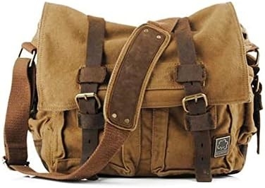 SECHUNK VINTAGE CANVAS de couro militar LAPTOP BAGA MESSENGER BAGAS MEDIUM