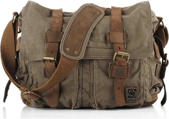 SECHUNK VINTAGE CANVAS de couro militar LAPTOP BAGA MESSENGER BAGAS MEDIUM
