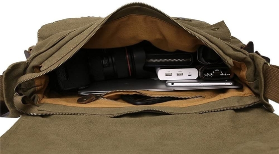 SECHUNK VINTAGE CANVAS de couro militar LAPTOP BAGA MESSENGER BAGAS MEDIUM