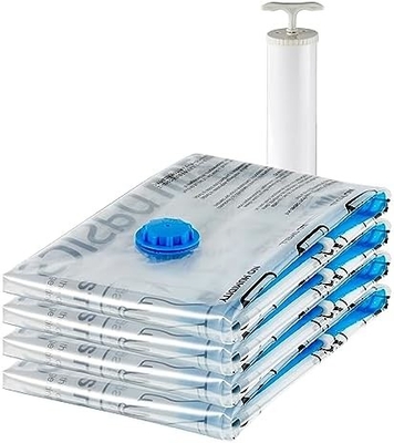 Amazon Basics Sacos de armazenamento de compressão a vácuo com fecho com bomba manual, médio, de 5 embalagens, branco, azul-céu