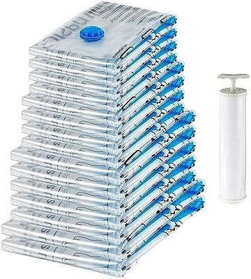 Amazon Basics Sacos de armazenamento de compressão a vácuo com fecho com bomba manual, médio, de 5 embalagens, branco, azul-céu