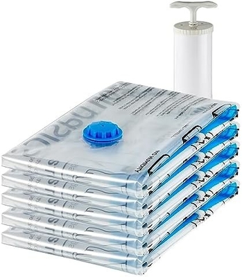 Amazon Basics Sacos de armazenamento de compressão a vácuo com fecho com bomba manual, médio, de 5 embalagens, branco, azul-céu