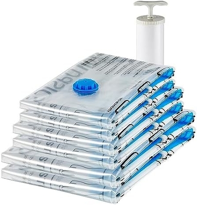 Amazon Basics Sacos de armazenamento de compressão a vácuo com fecho com bomba manual, médio, de 5 embalagens, branco, azul-céu