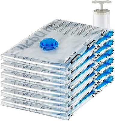 Amazon Basics Sacos de armazenamento de compressão a vácuo com fecho com bomba manual, médio, de 5 embalagens, branco, azul-céu