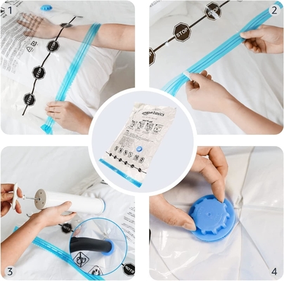 Amazon Basics Sacos de armazenamento de compressão a vácuo com fecho com bomba manual, médio, de 5 embalagens, branco, azul-céu