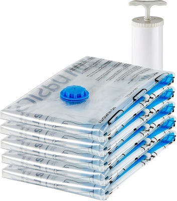 Amazon Basics Sacos de armazenamento de compressão a vácuo com fecho com bomba manual, médio, de 5 embalagens, branco, azul-céu