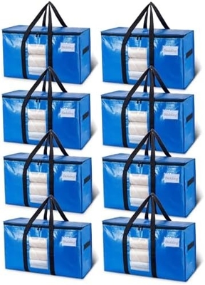 TAILI Sacos de mudança extra grandes, 4 pacotes de sacos pesados para armazenamento com janela visível, alças envoltas, saco de armazenamento