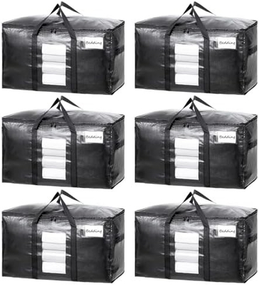 TAILI Sacos de mudança extra grandes, 4 pacotes de sacos pesados para armazenamento com janela visível, alças envoltas, saco de armazenamento